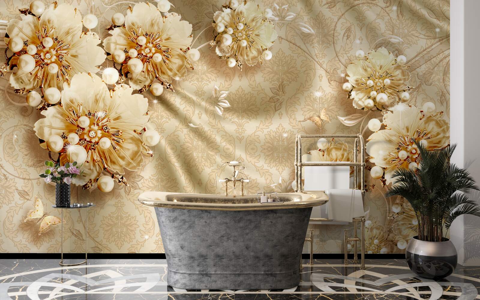 Fototapeta w odcieniach kwiatów i jedwabiu dominują odcienie brązu