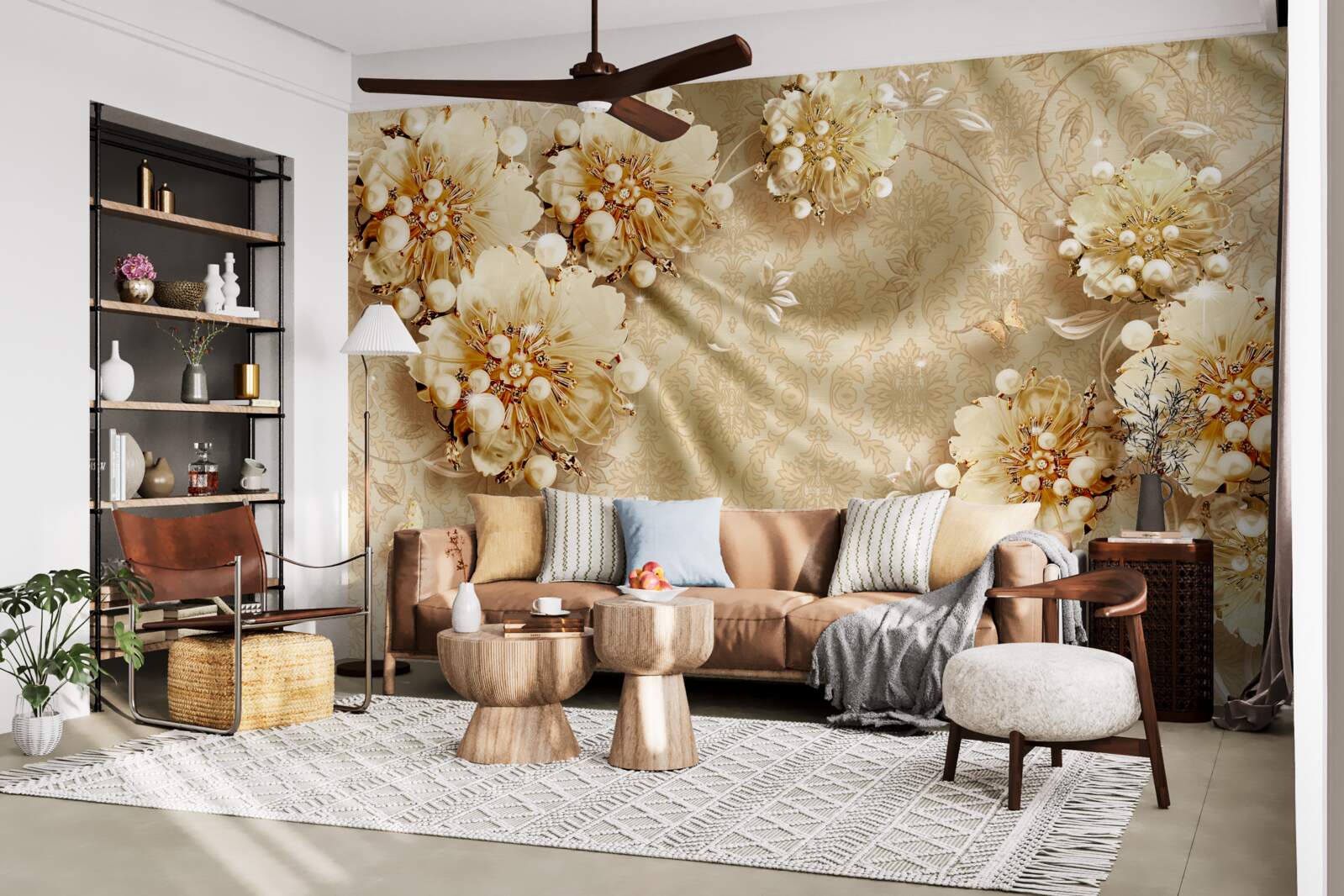 Fototapeta w odcieniach kwiatów i jedwabiu dominują odcienie brązu