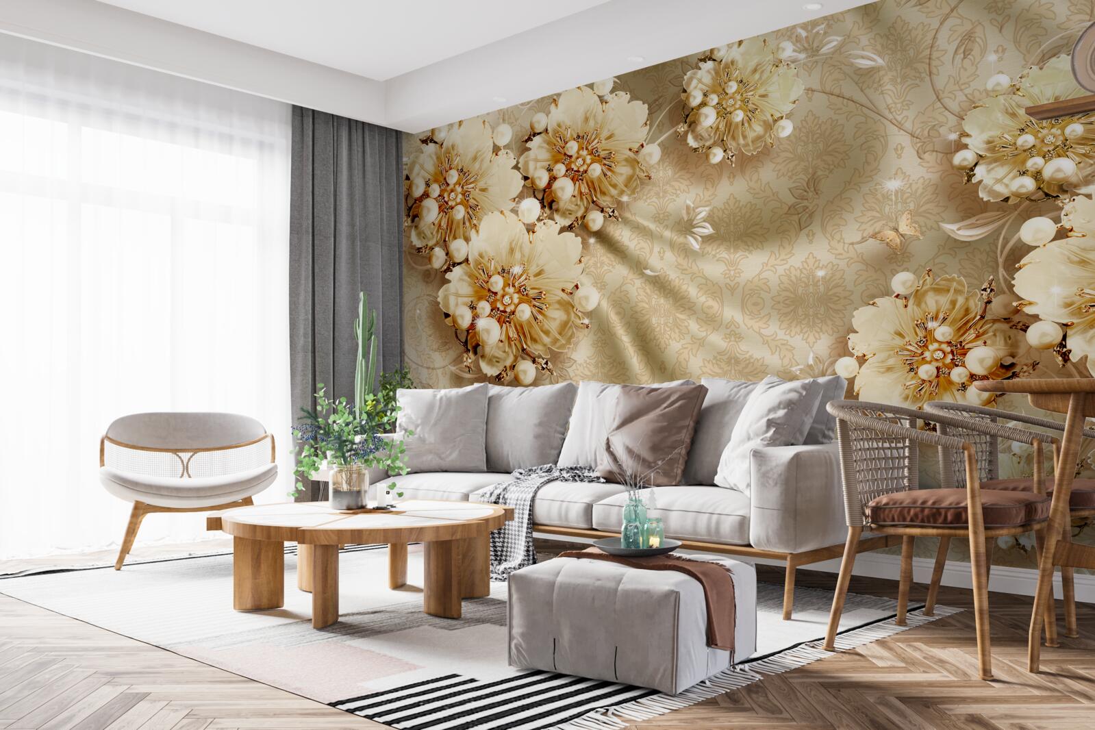 Fototapeta w odcieniach kwiatów i jedwabiu dominują odcienie brązu