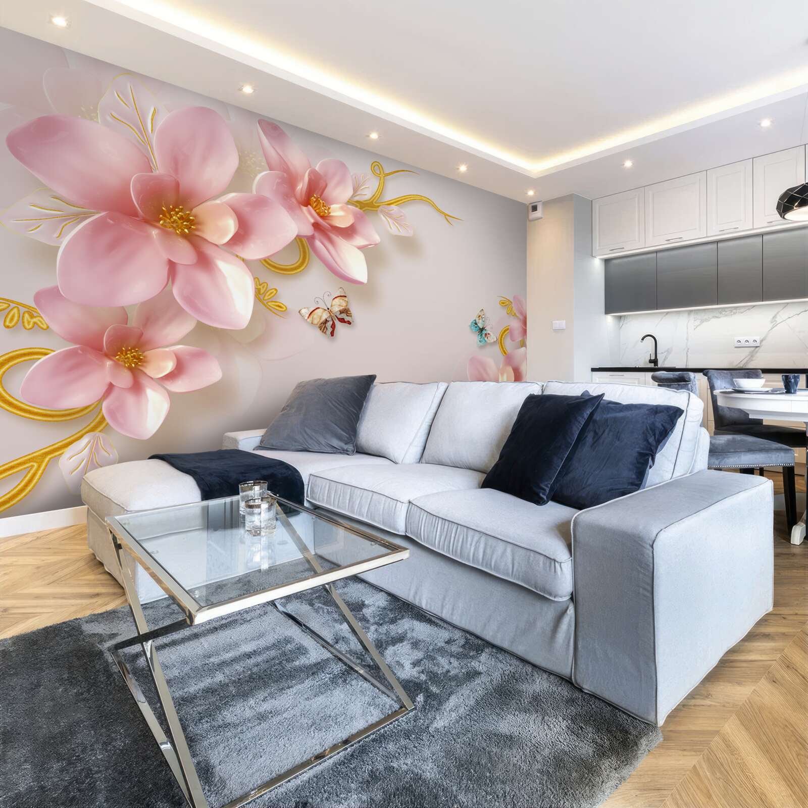 Fototapeta atrakcyjne kwiaty wykonane z różowej porcelany