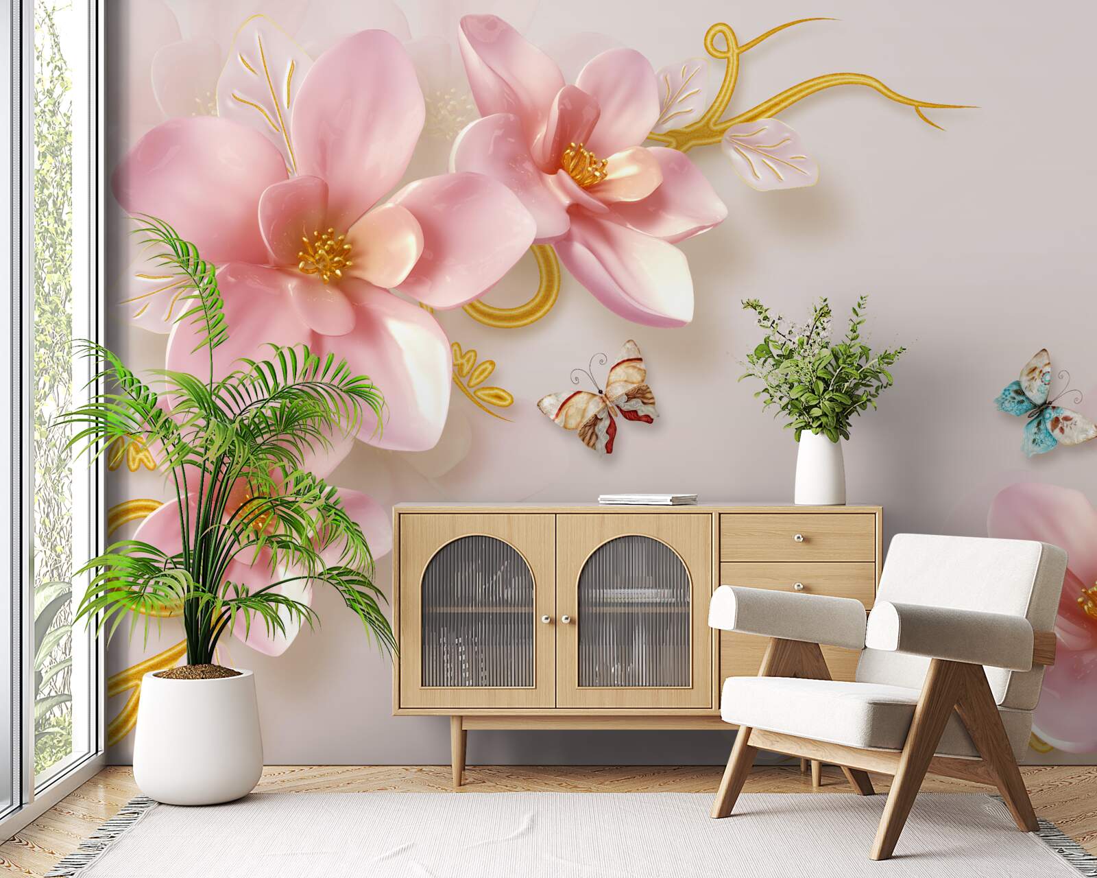 Fototapeta atrakcyjne kwiaty wykonane z różowej porcelany