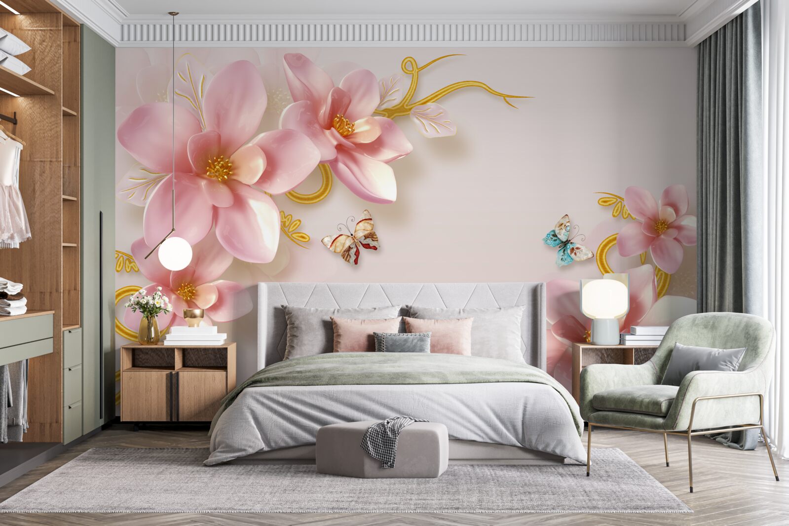 Fototapeta atrakcyjne kwiaty wykonane z różowej porcelany