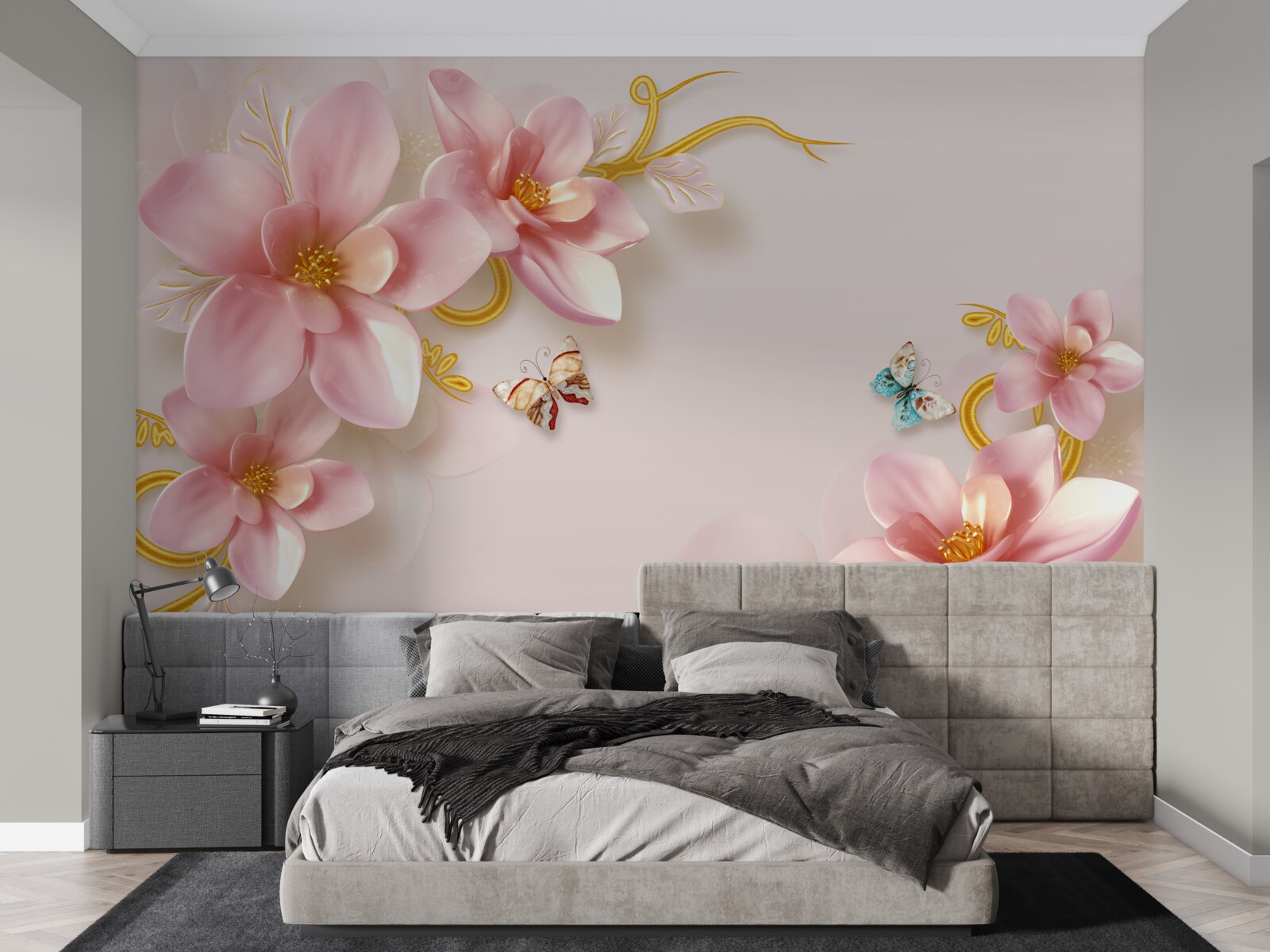 Fototapeta atrakcyjne kwiaty wykonane z różowej porcelany