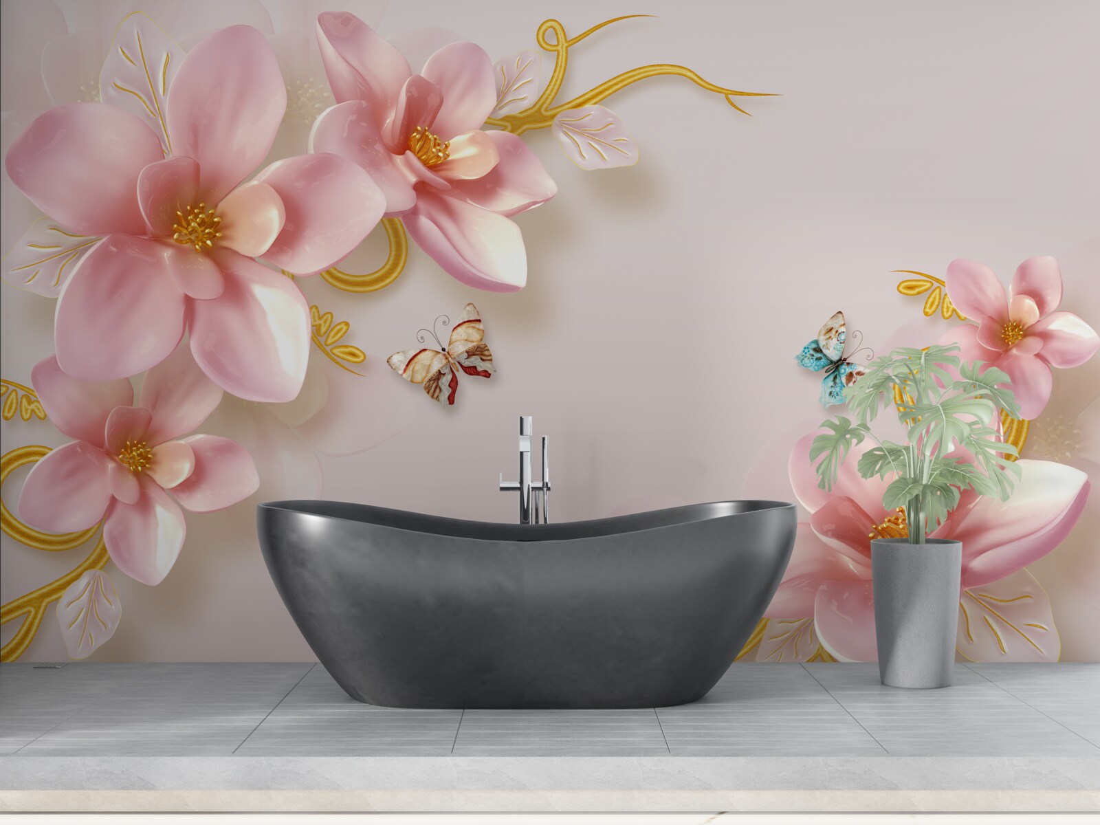 Fototapeta atrakcyjne kwiaty wykonane z różowej porcelany