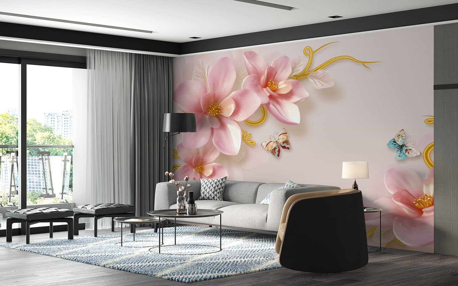 Fototapeta atrakcyjne kwiaty wykonane z różowej porcelany