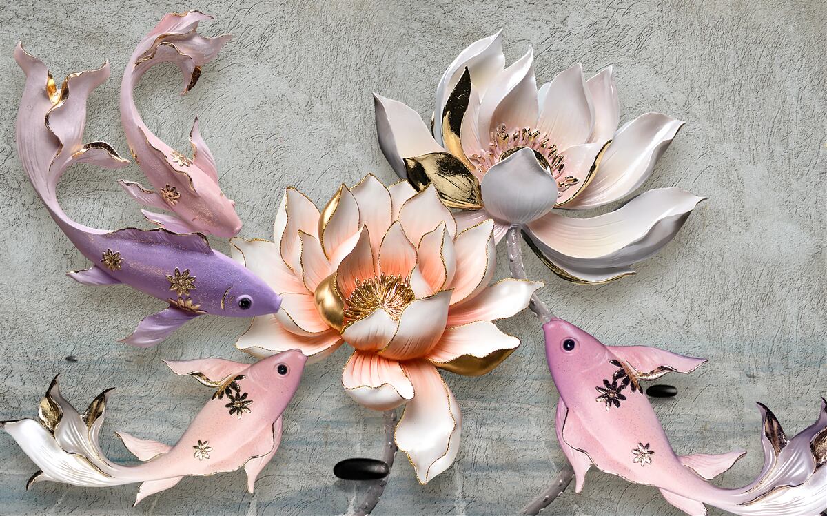 Fototapeta kwiaty w pobliżu jeziora, w którym pływają łabędzie