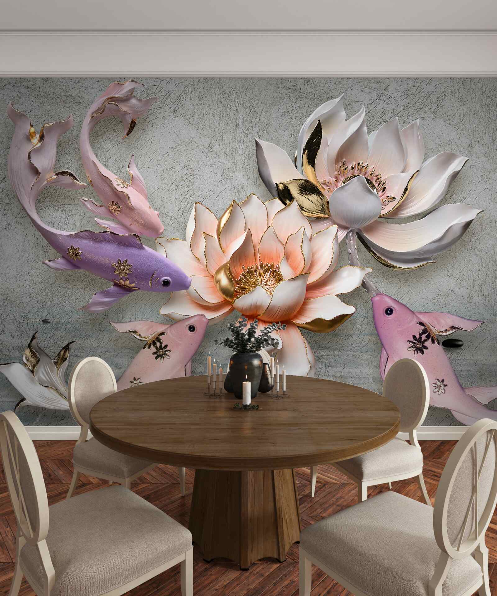 Fototapeta kwiaty w pobliżu jeziora, w którym pływają łabędzie