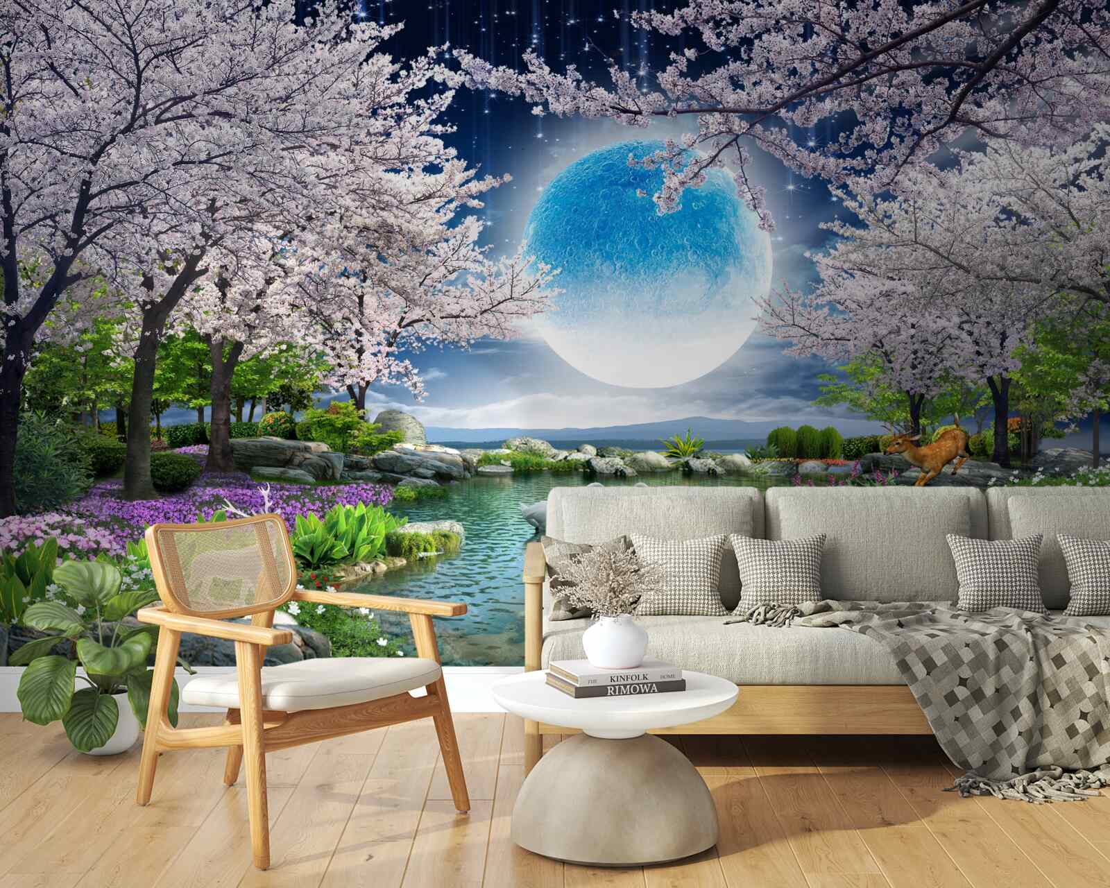 Fototapeta magiczny las pod kopułą ogromnego księżyca