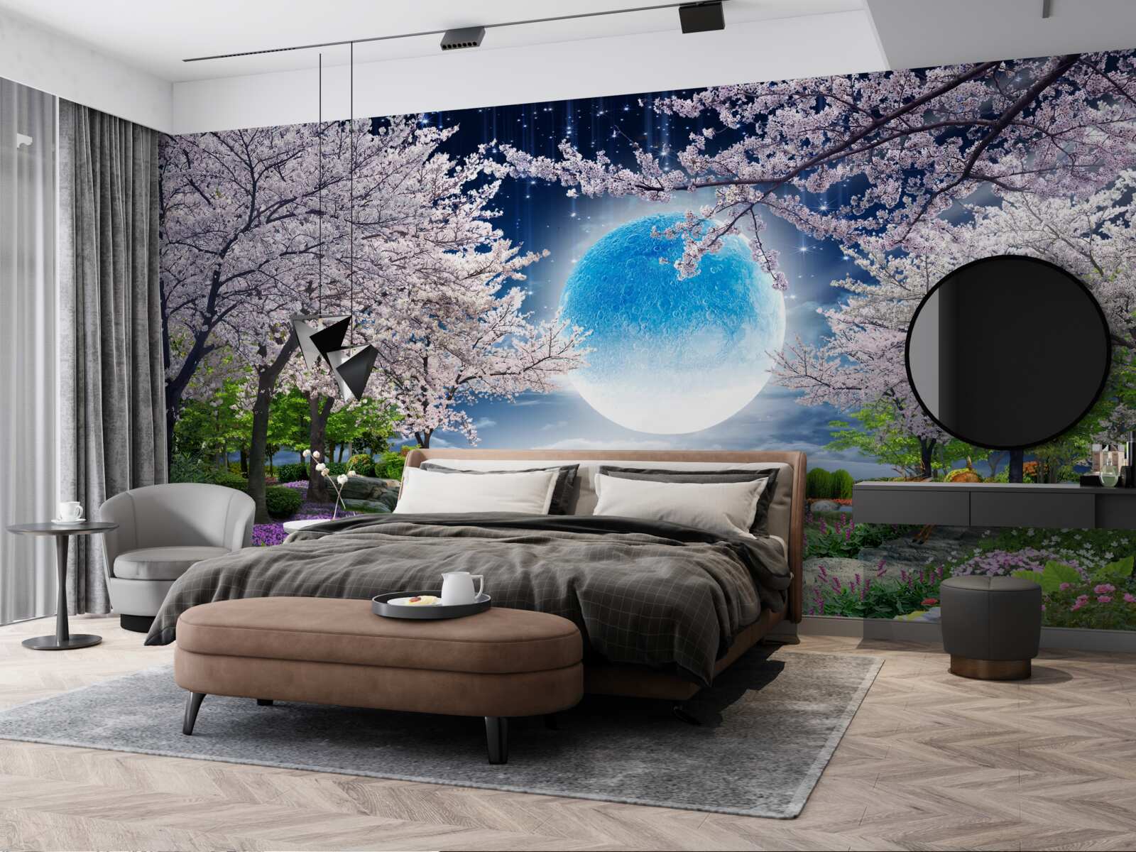 Fototapeta magiczny las pod kopułą ogromnego księżyca