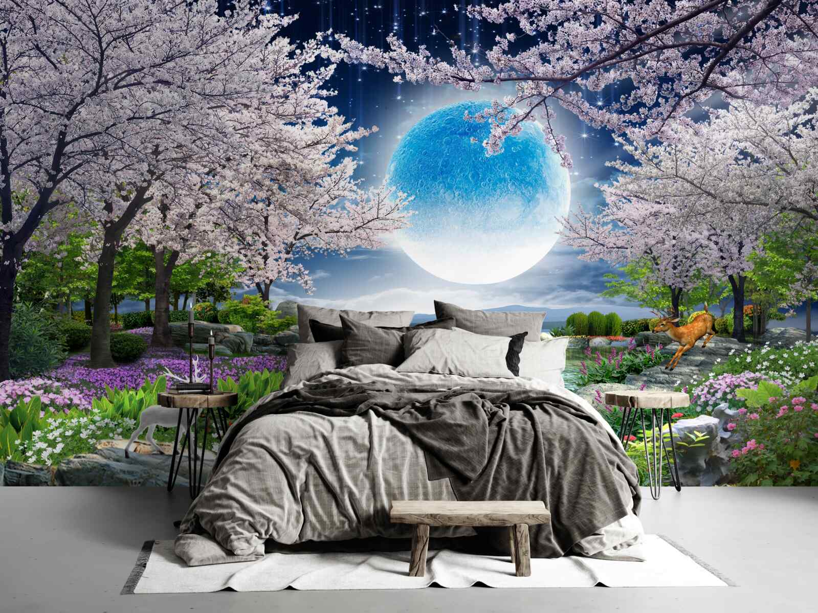 Fototapeta magiczny las pod kopułą ogromnego księżyca