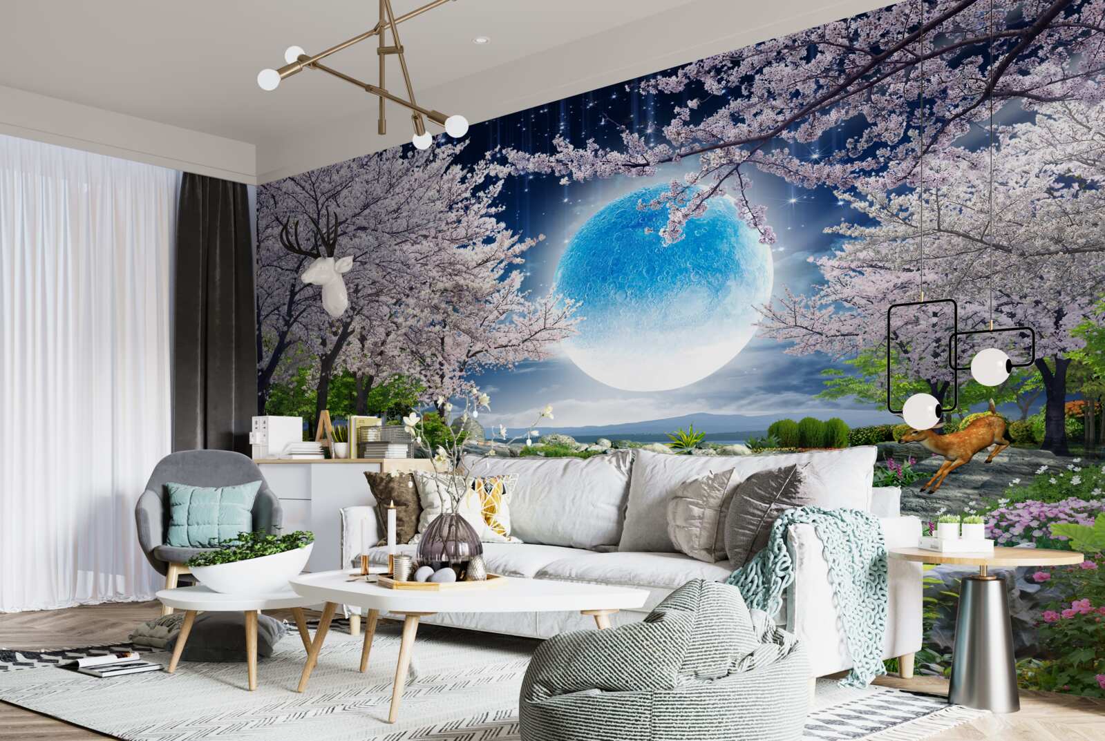 Fototapeta magiczny las pod kopułą ogromnego księżyca