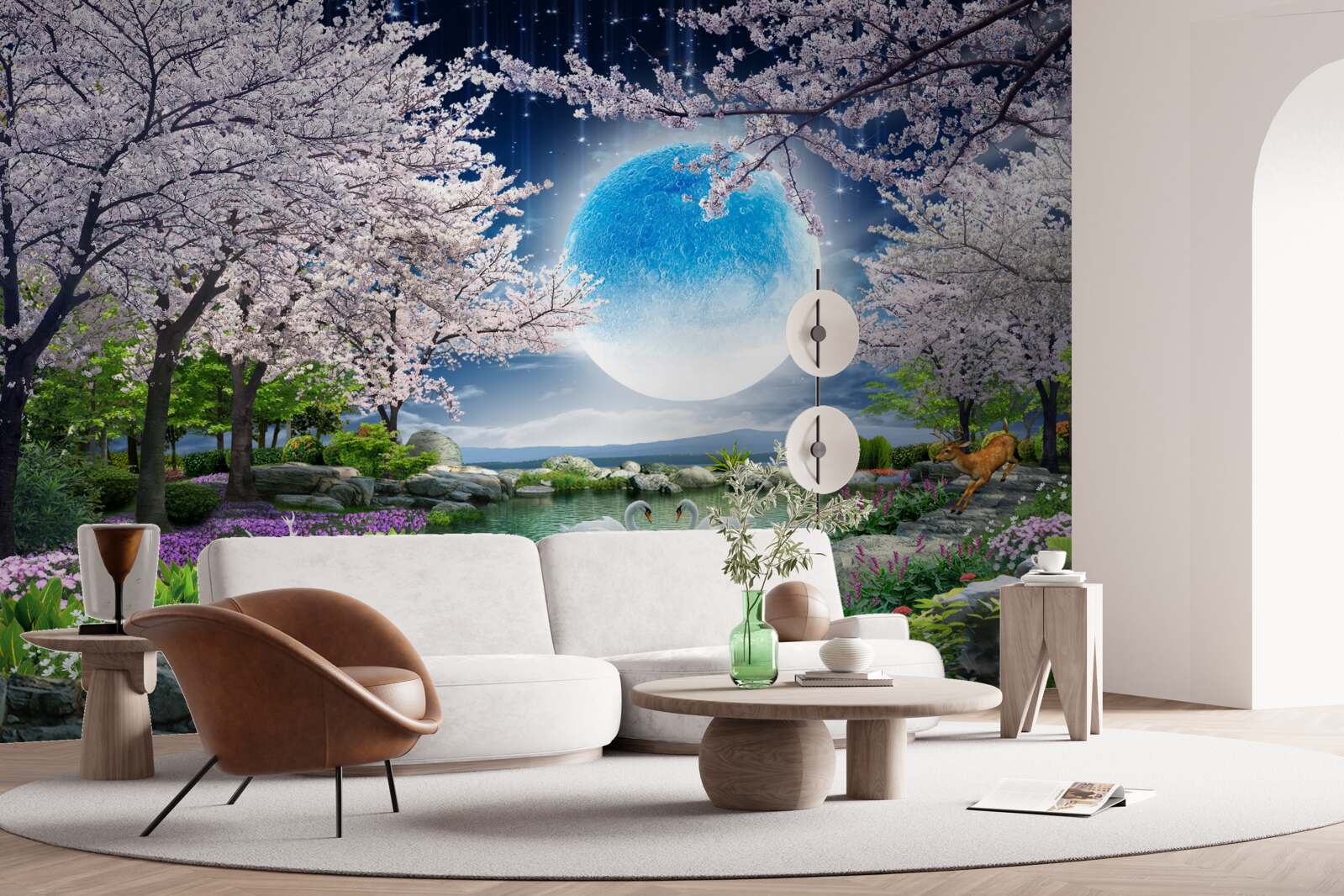 Fototapeta magiczny las pod kopułą ogromnego księżyca