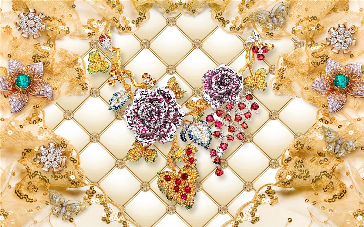 Fototapeta jesienne kwiaty wykonane ze złota i kamienia