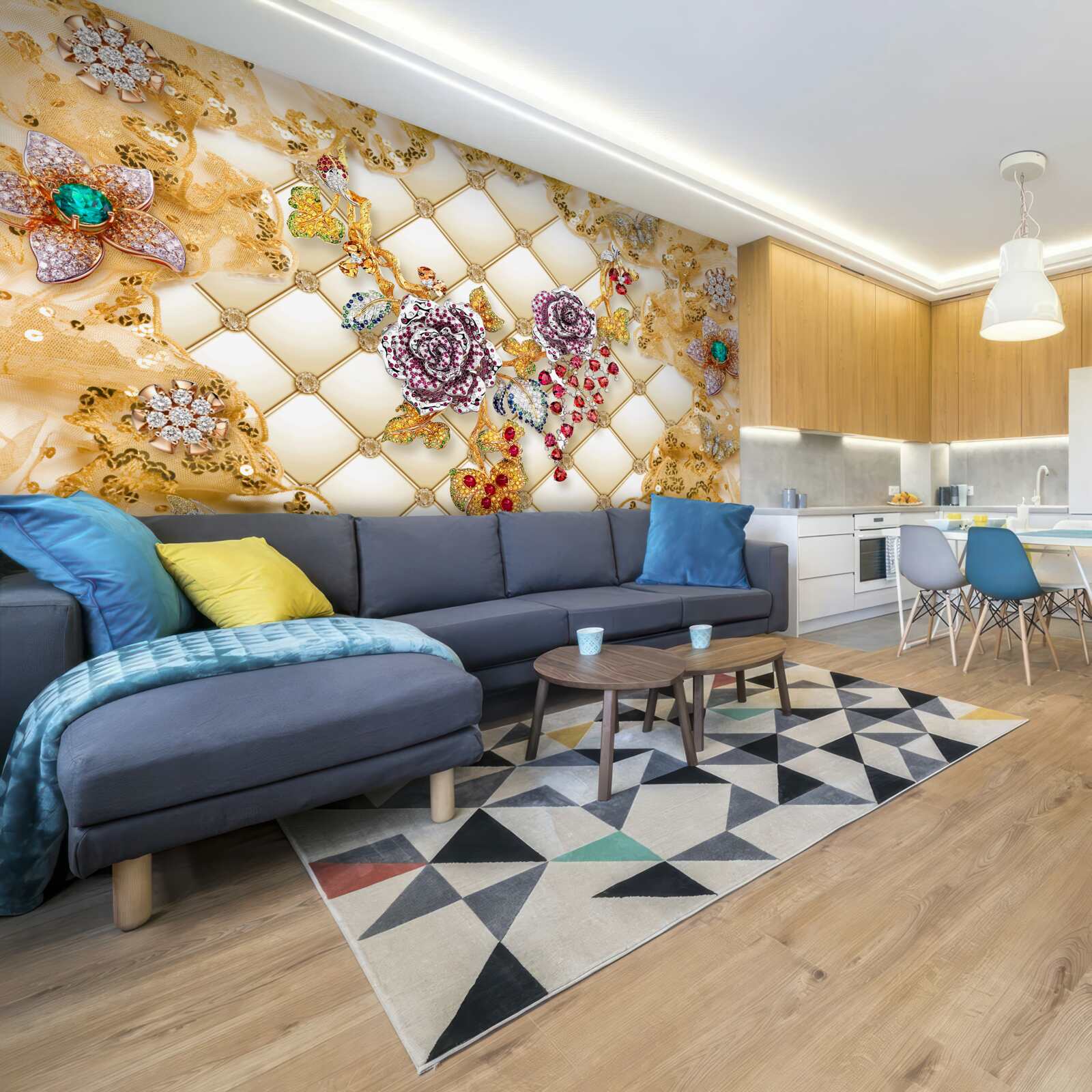 Fototapeta jesienne kwiaty wykonane ze złota i kamienia