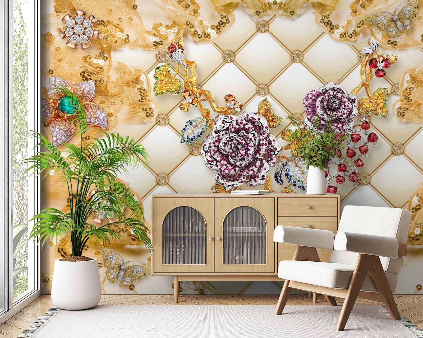 Fototapeta jesienne kwiaty wykonane ze złota i kamienia