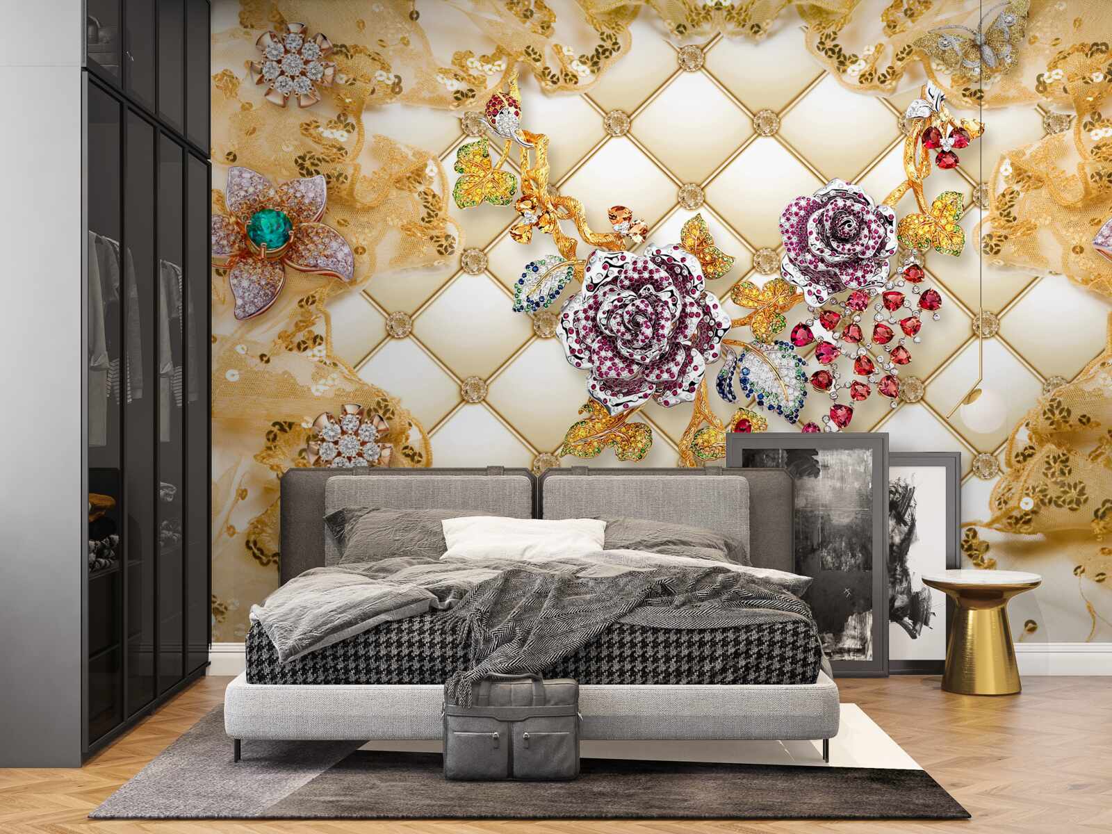 Fototapeta jesienne kwiaty wykonane ze złota i kamienia