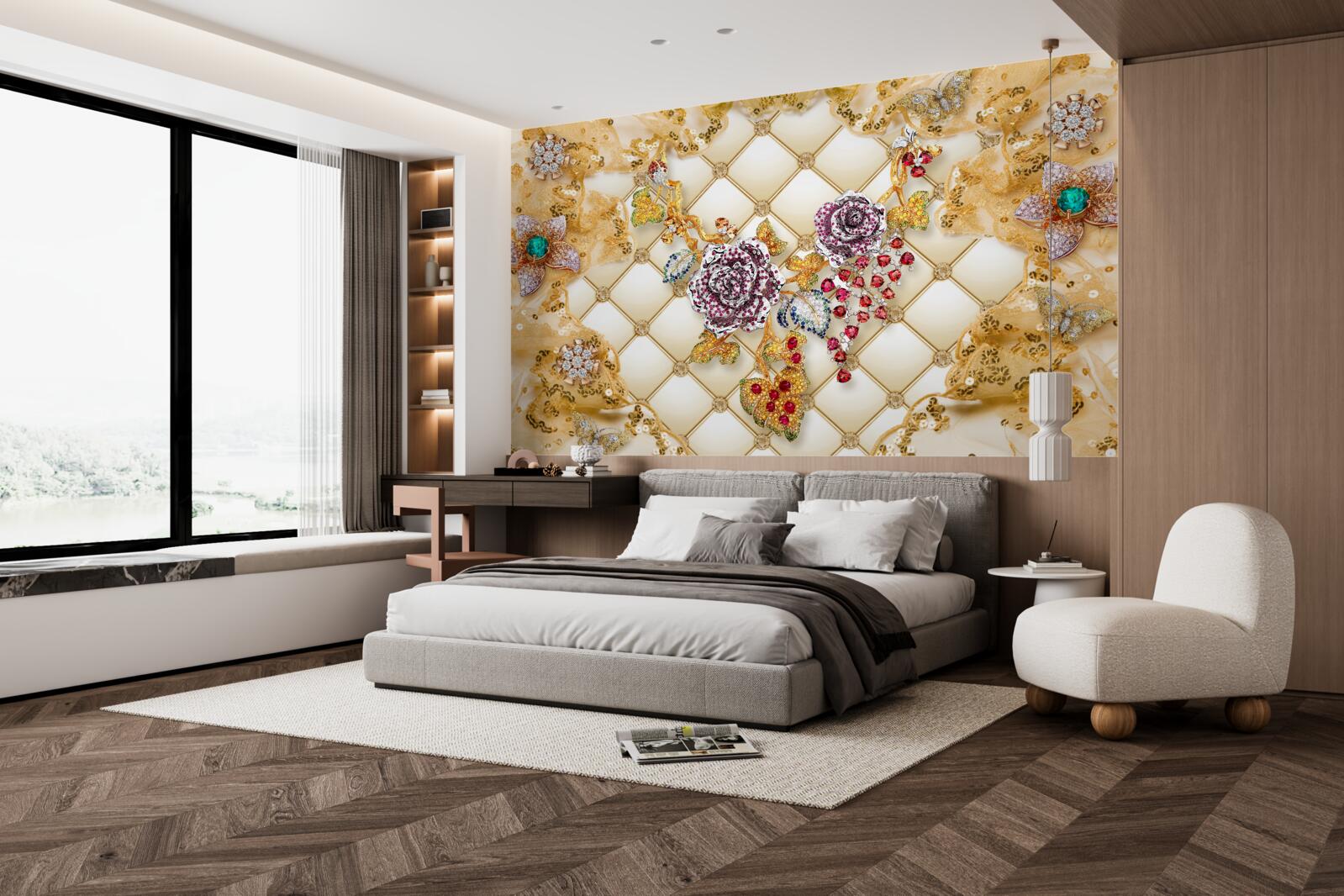 Fototapeta jesienne kwiaty wykonane ze złota i kamienia