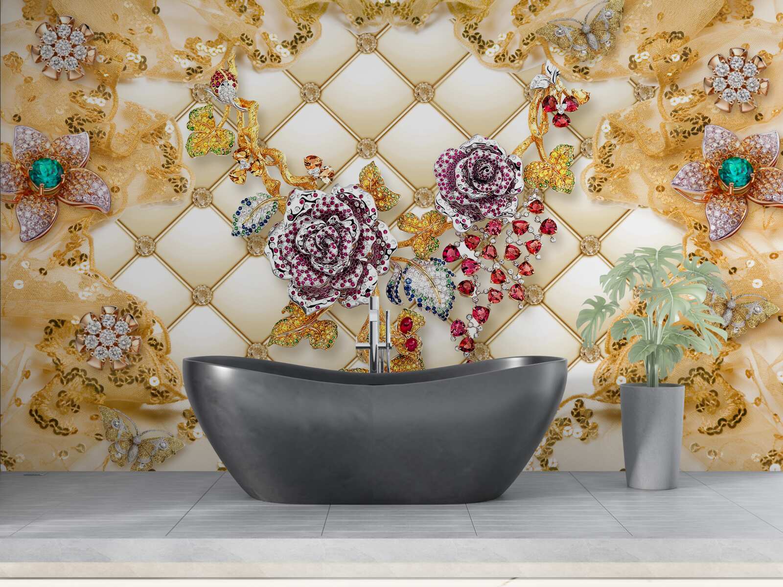 Fototapeta jesienne kwiaty wykonane ze złota i kamienia