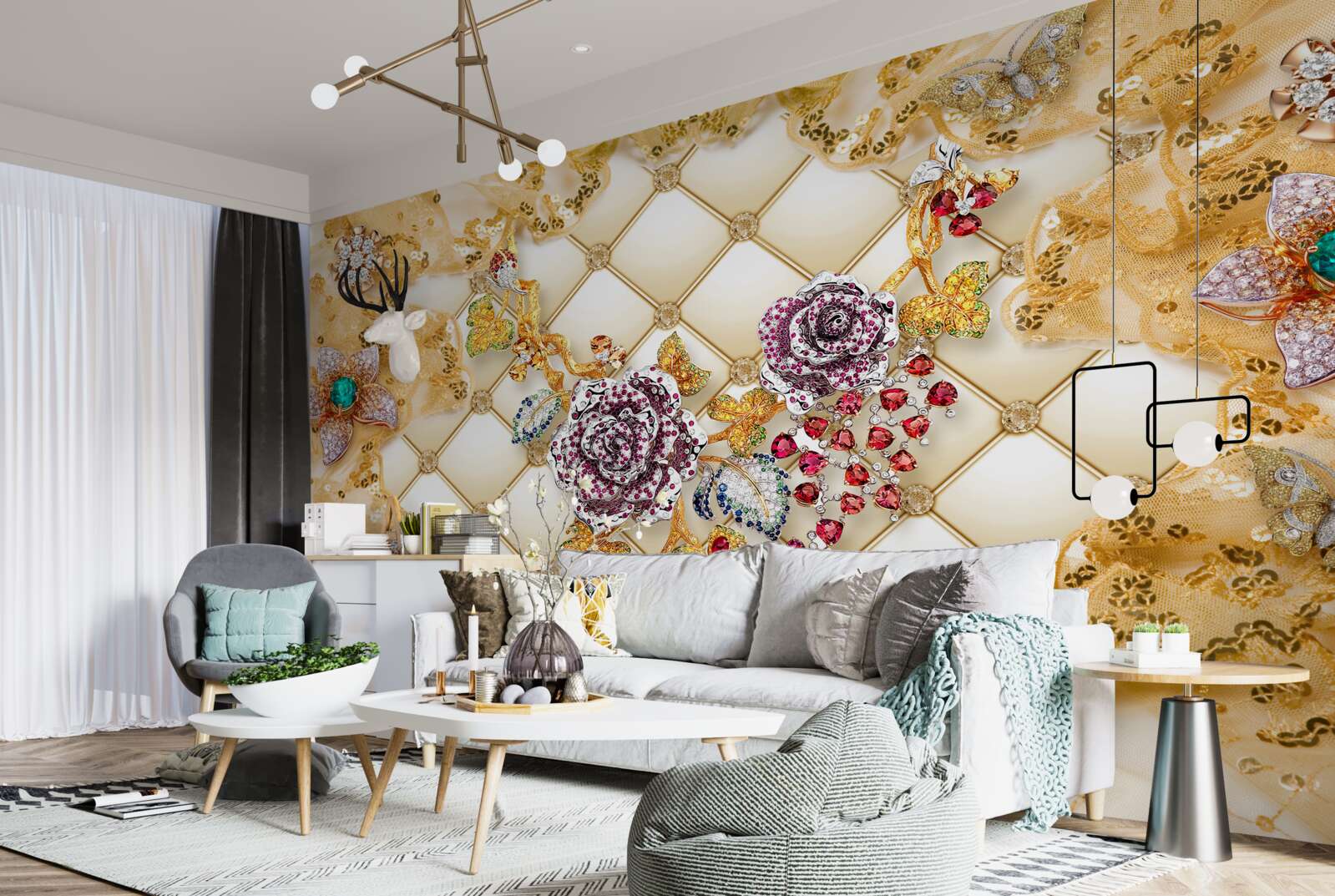 Fototapeta jesienne kwiaty wykonane ze złota i kamienia