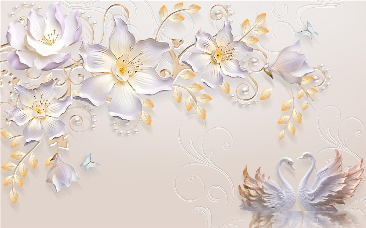 Fototapeta Śnieżnobiałe łabędzie i lekkie pąki