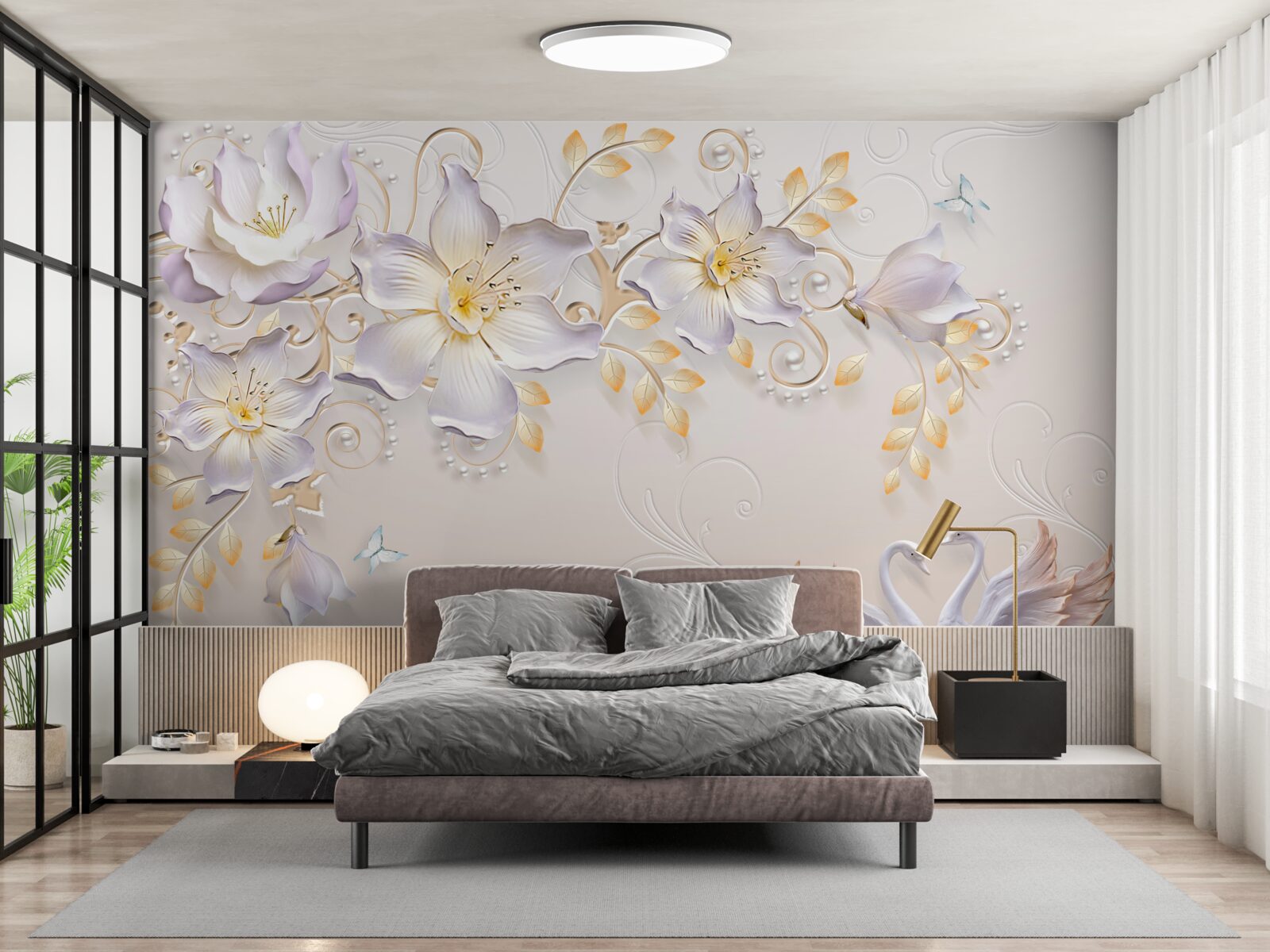 Fototapeta Śnieżnobiałe łabędzie i lekkie pąki