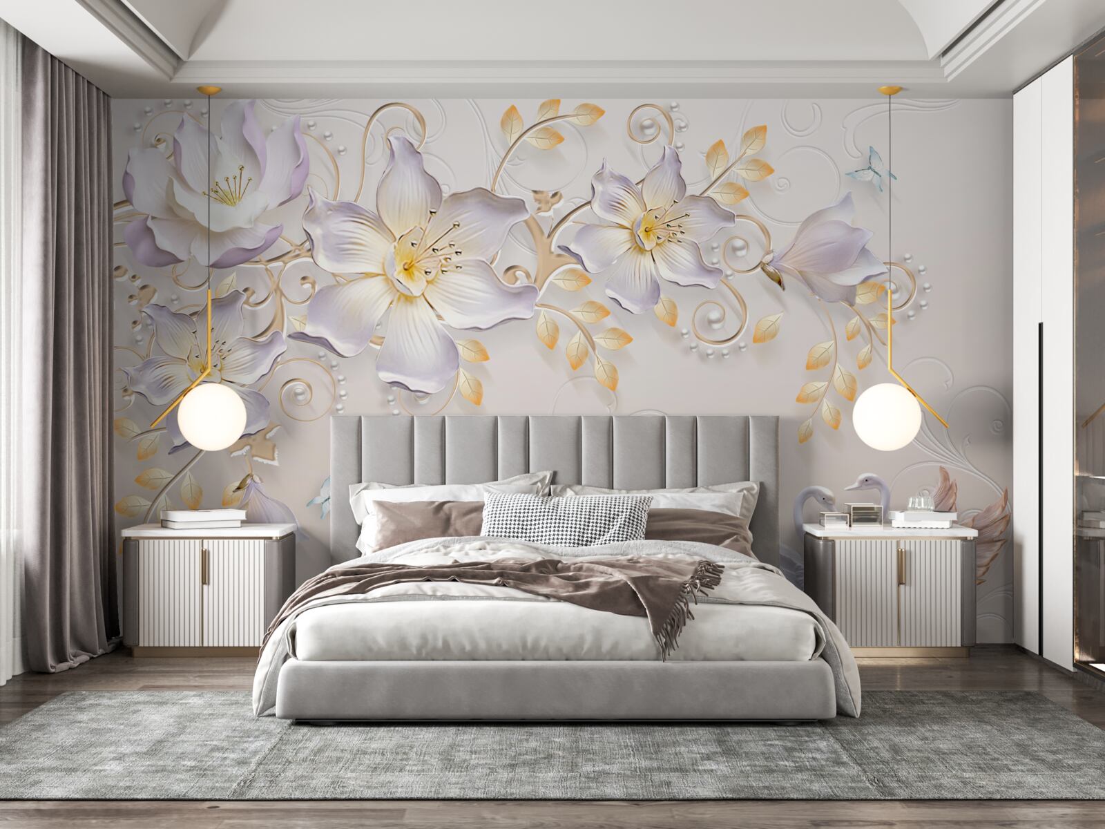 Fototapeta Śnieżnobiałe łabędzie i lekkie pąki