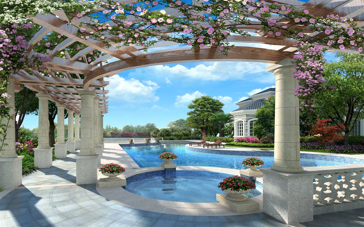 Fototapeta basen z łukiem w pobliżu domu