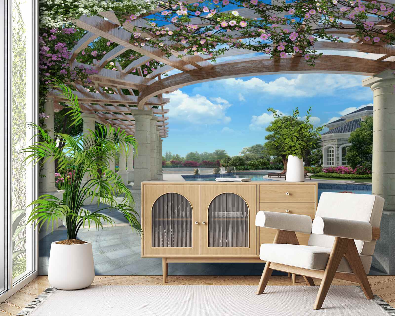 Fototapeta basen z łukiem w pobliżu domu