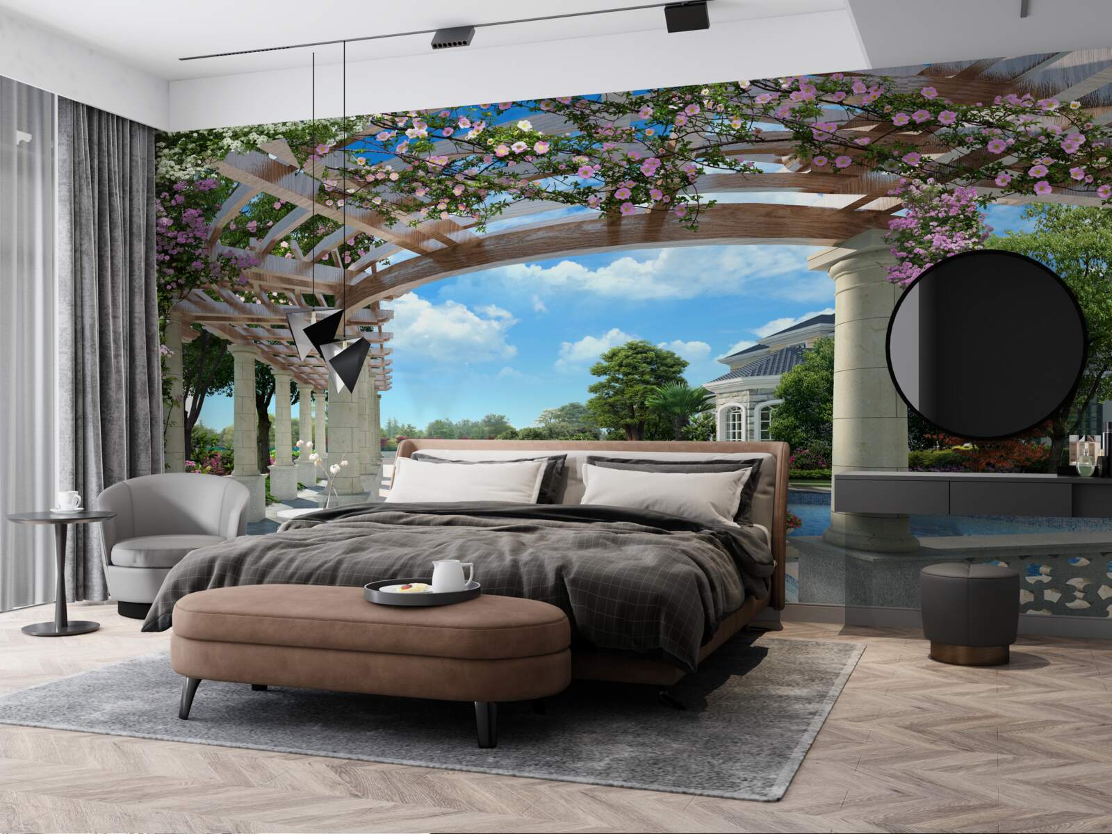 Fototapeta basen z łukiem w pobliżu domu