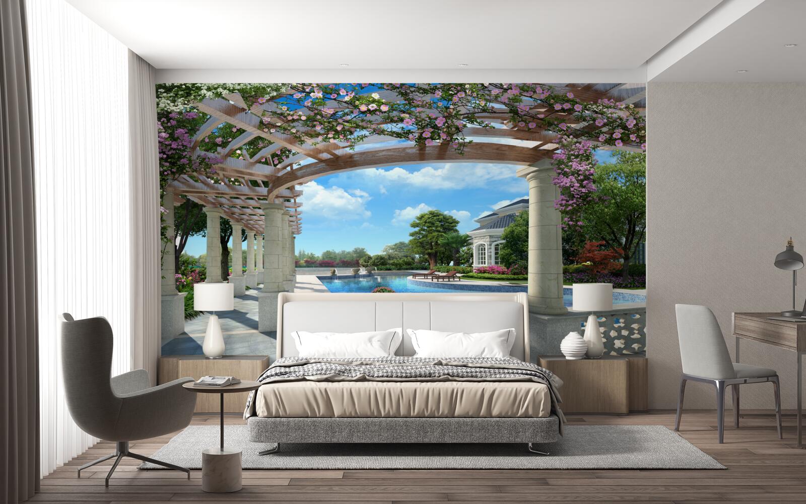 Fototapeta basen z łukiem w pobliżu domu