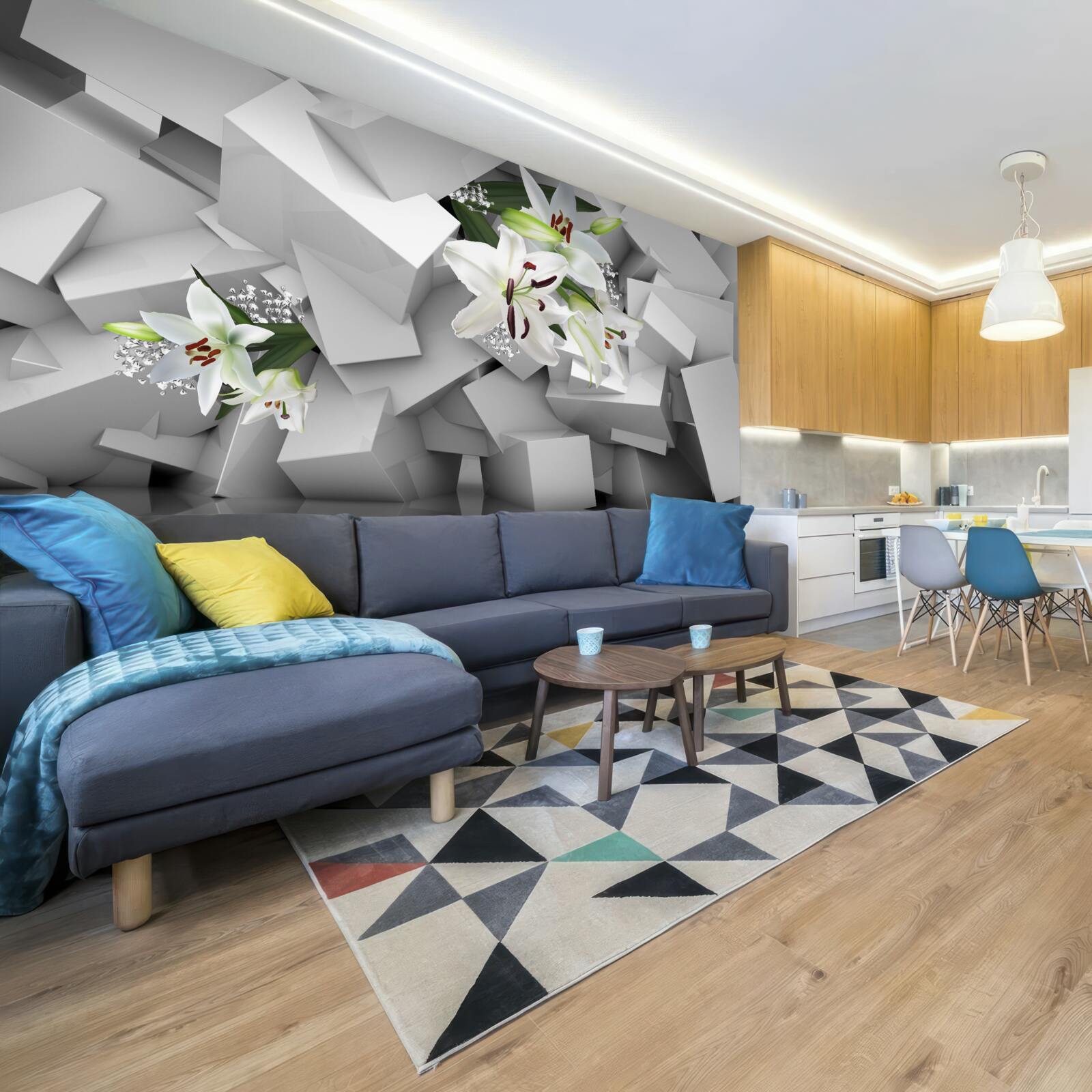 Fototapeta geometryczne tło ozdobione pąkami białej lilii