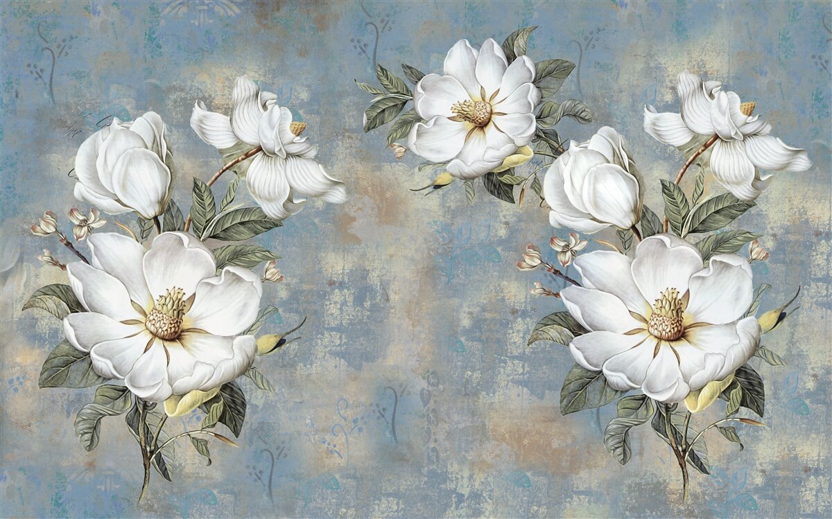 Fototapeta Śnieżnobiałe kwiaty na pomalowanej betonowej ścianie