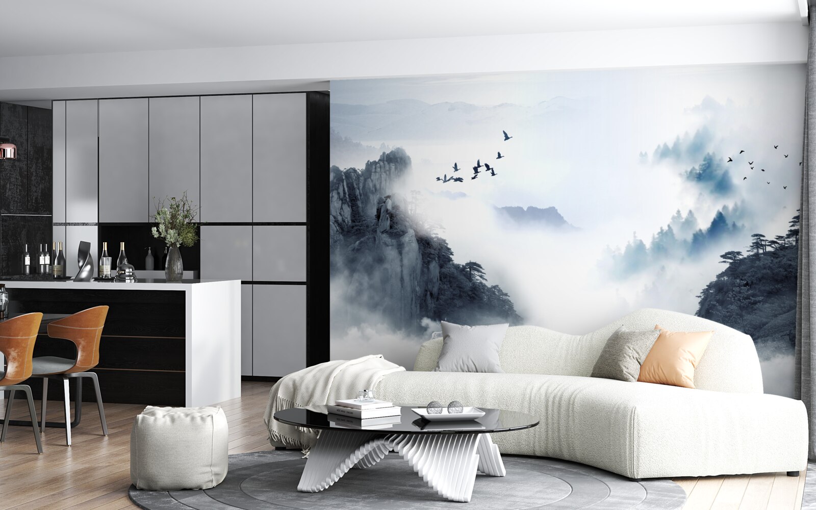 Fototapeta w obawie przed zimną mgłą ptaki wznoszą się na wyżyny