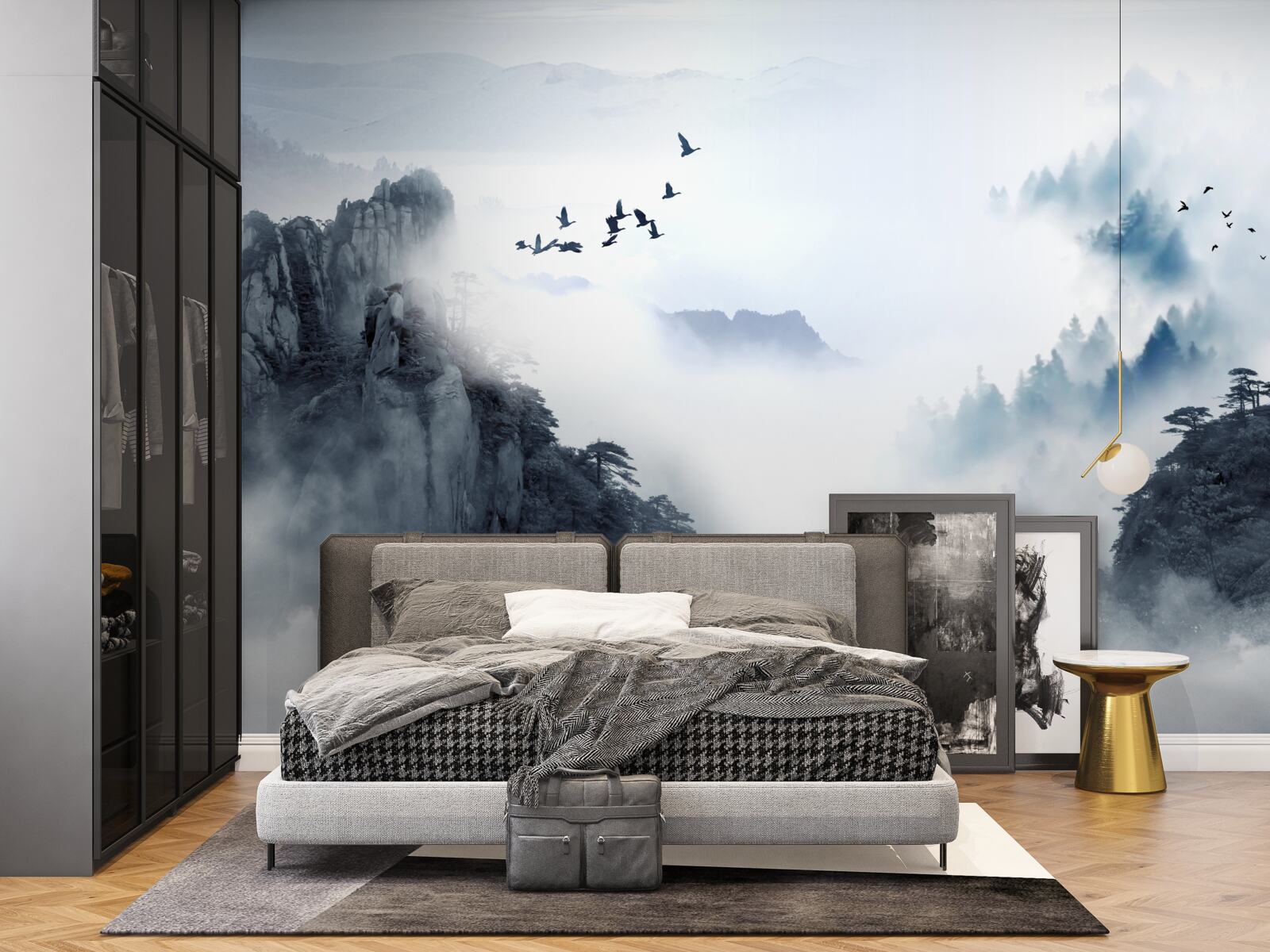 Fototapeta w obawie przed zimną mgłą ptaki wznoszą się na wyżyny