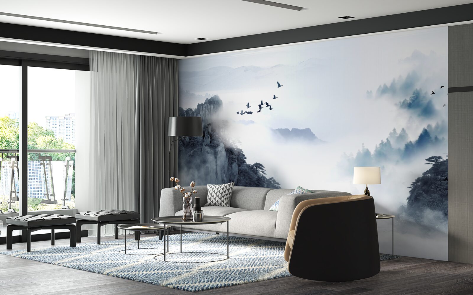 Fototapeta w obawie przed zimną mgłą ptaki wznoszą się na wyżyny