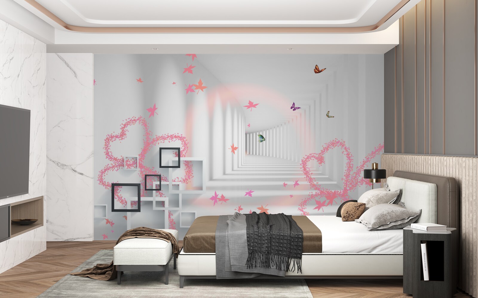 Fototapeta streszczenie motyle w kształcie różowych serc