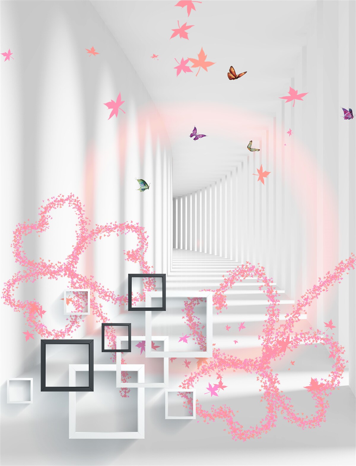 Fototapeta abstrakcyjne serca w formie motyli witają cię na korytarzu