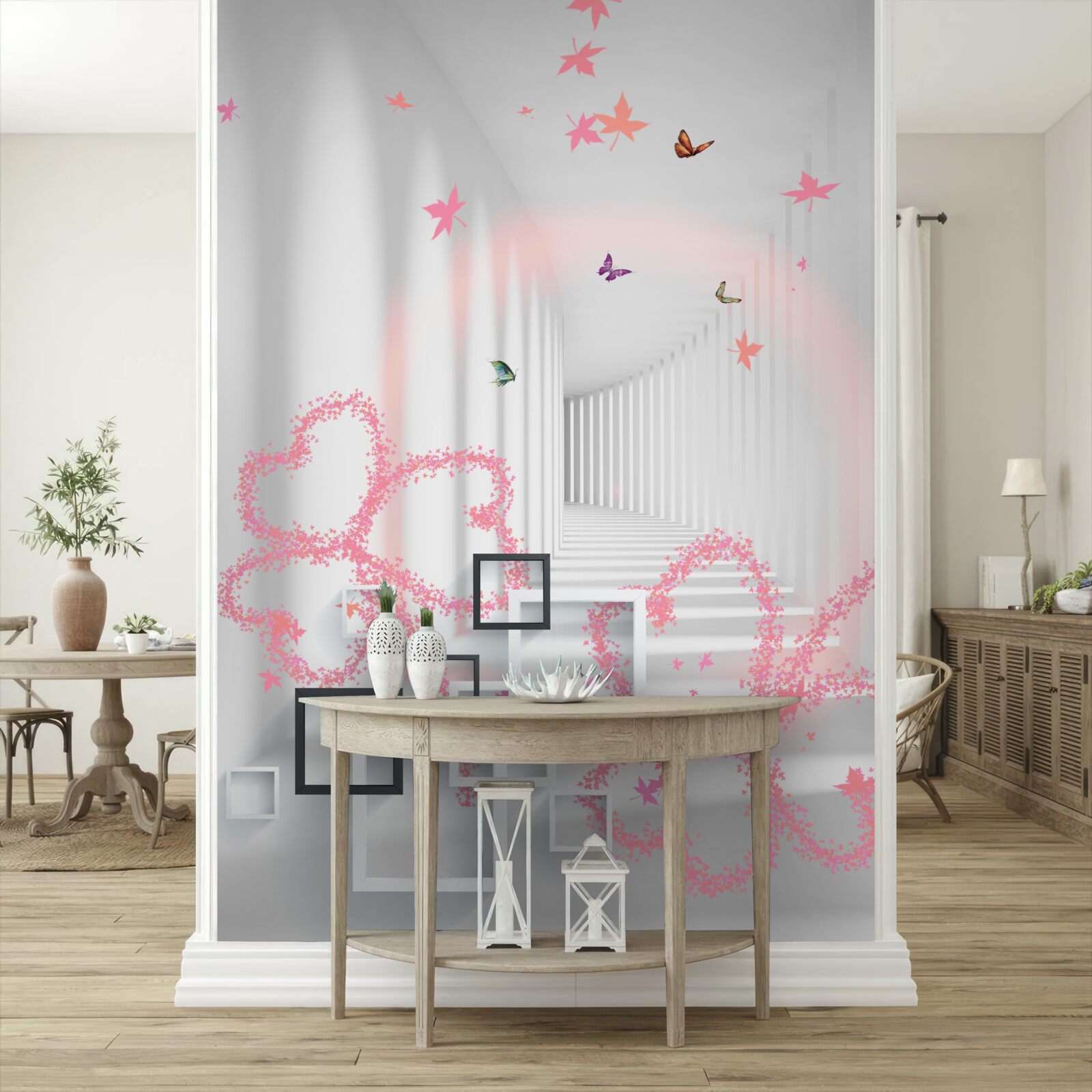 Fototapeta abstrakcyjne serca w formie motyli witają cię na korytarzu