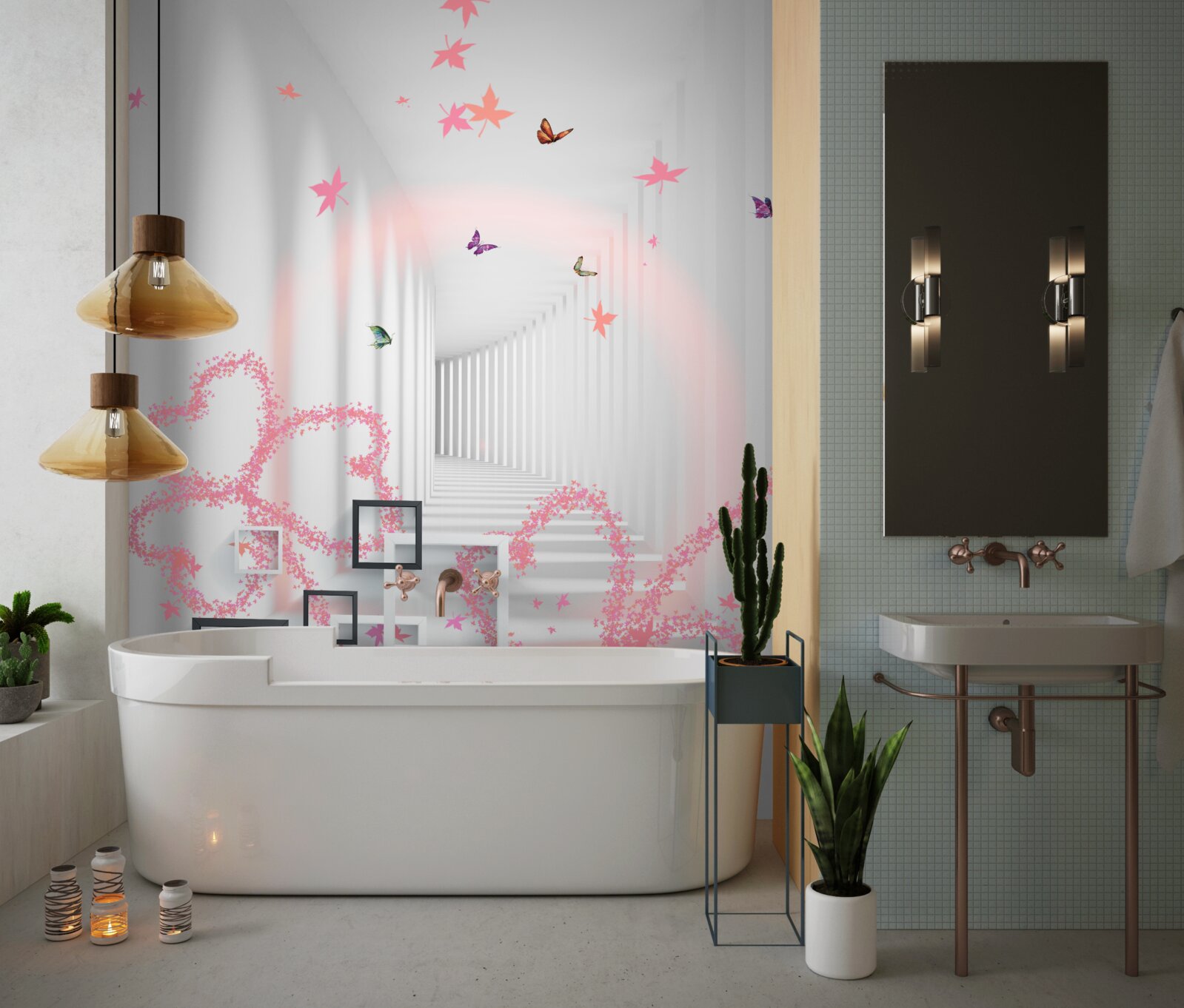 Fototapeta abstrakcyjne serca w formie motyli witają cię na korytarzu