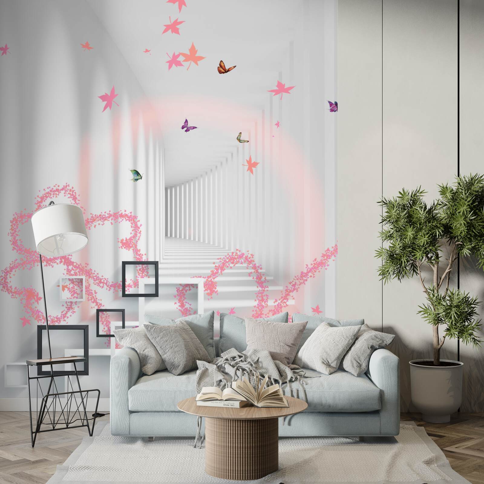 Fototapeta abstrakcyjne serca w formie motyli witają cię na korytarzu