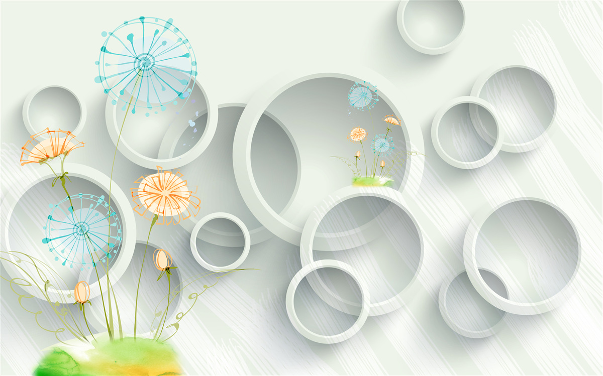 Fototapeta na tle kręgów na łące kwitną mlecze