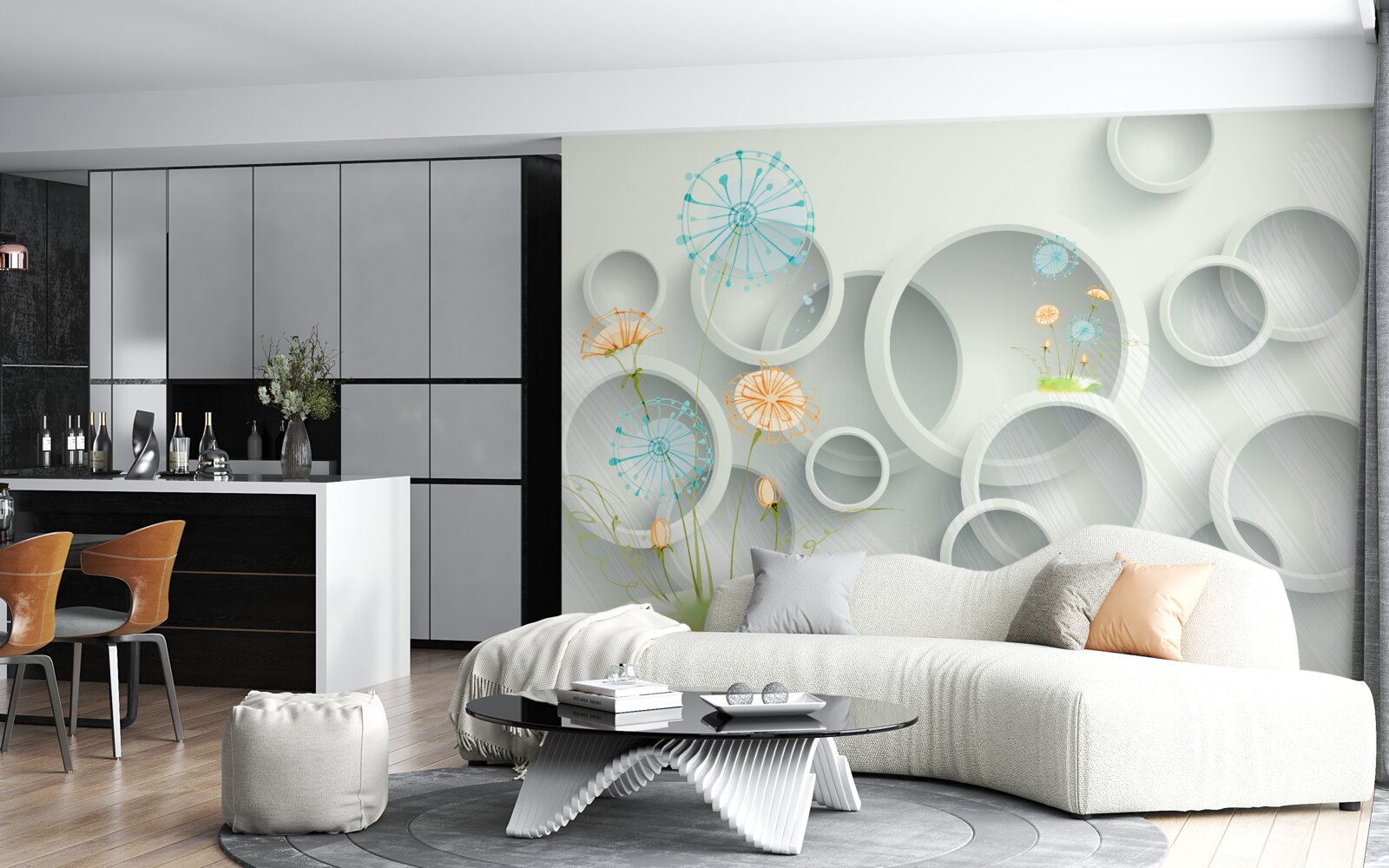 Fototapeta na tle kręgów na łące kwitną mlecze