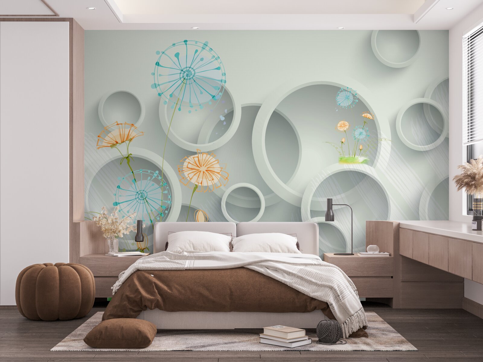 Fototapeta na tle kręgów na łące kwitną mlecze