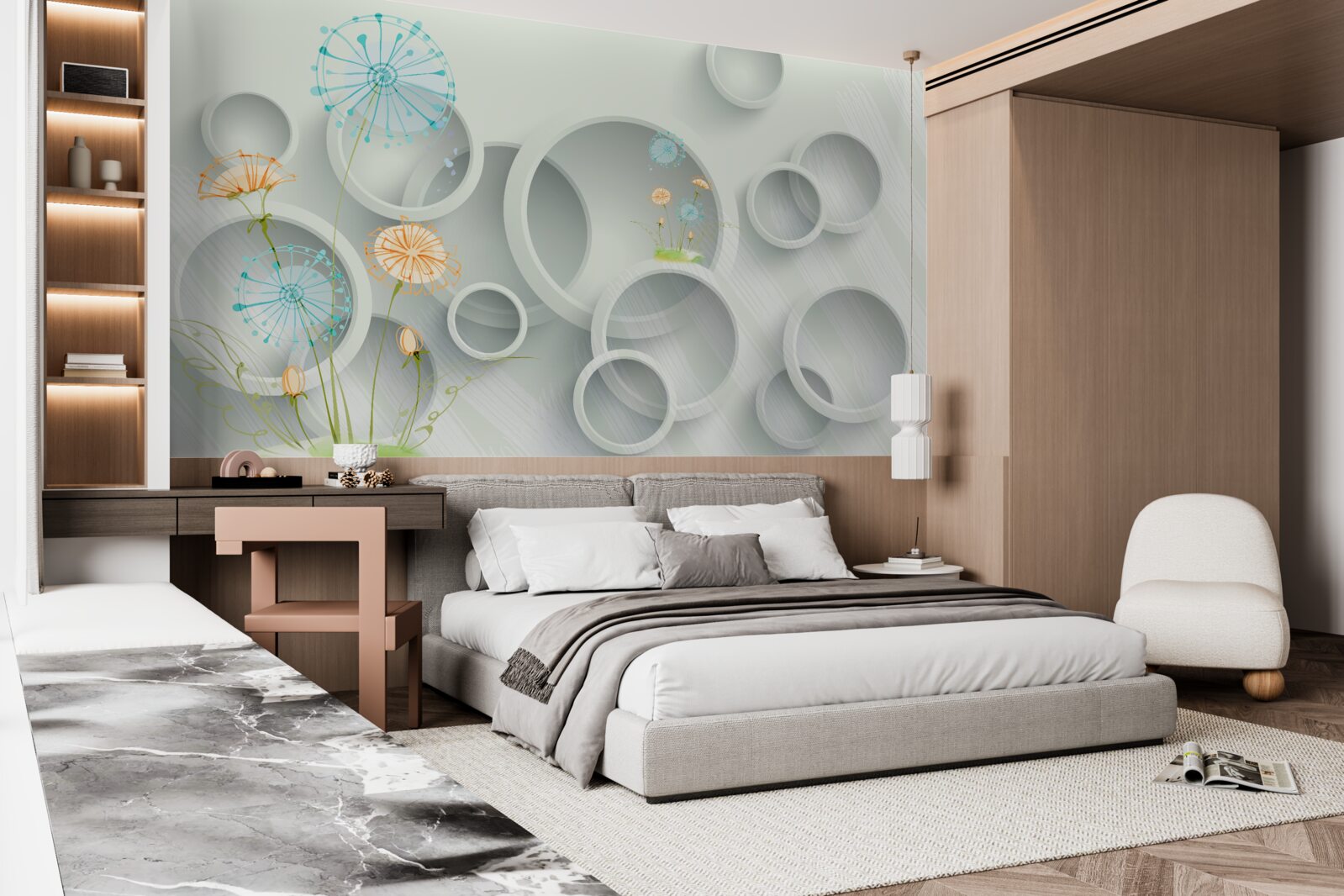 Fototapeta na tle kręgów na łące kwitną mlecze