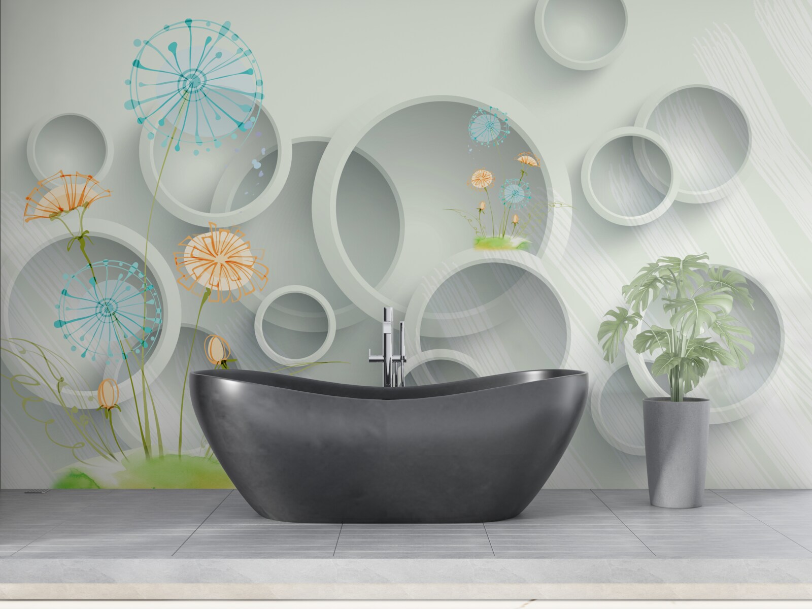 Fototapeta na tle kręgów na łące kwitną mlecze