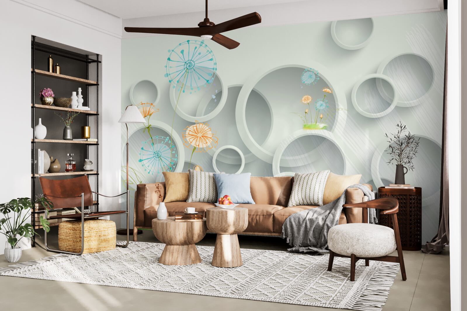 Fototapeta na tle kręgów na łące kwitną mlecze