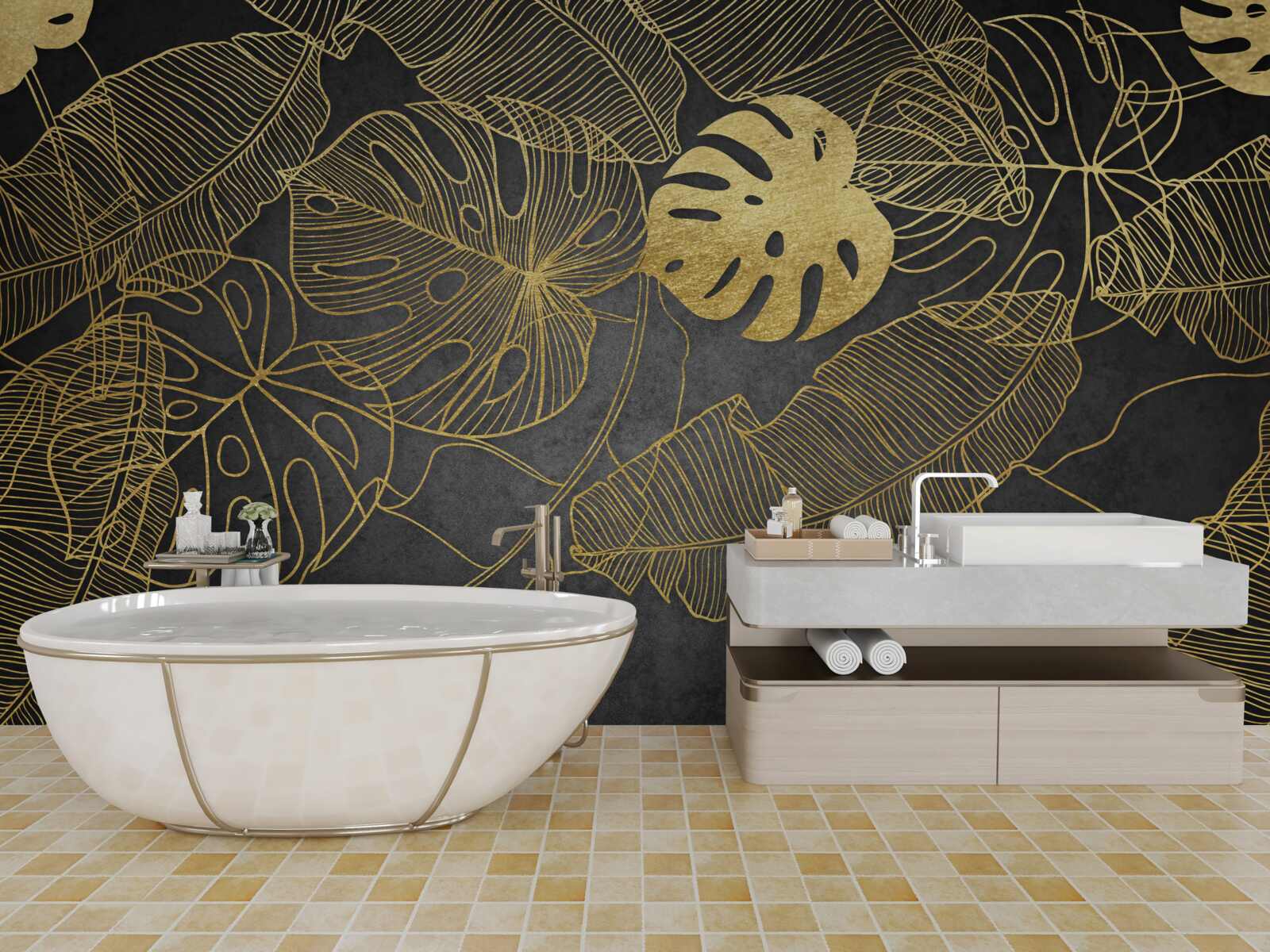 Fototapeta monstery mają liście, których zarys odpowiada złotemu podziałowi