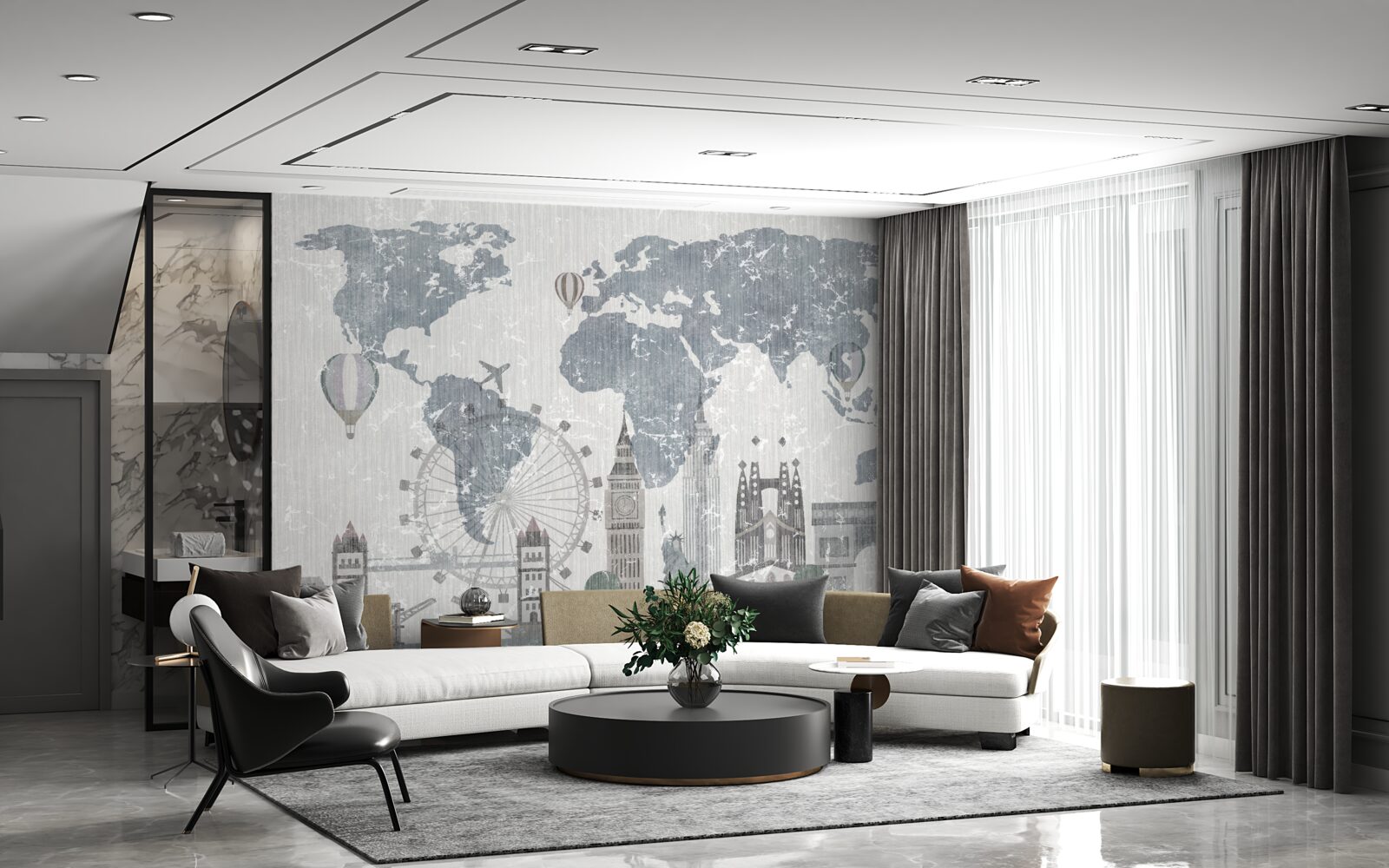 Fototapeta mapa świata z zabytkami londynu