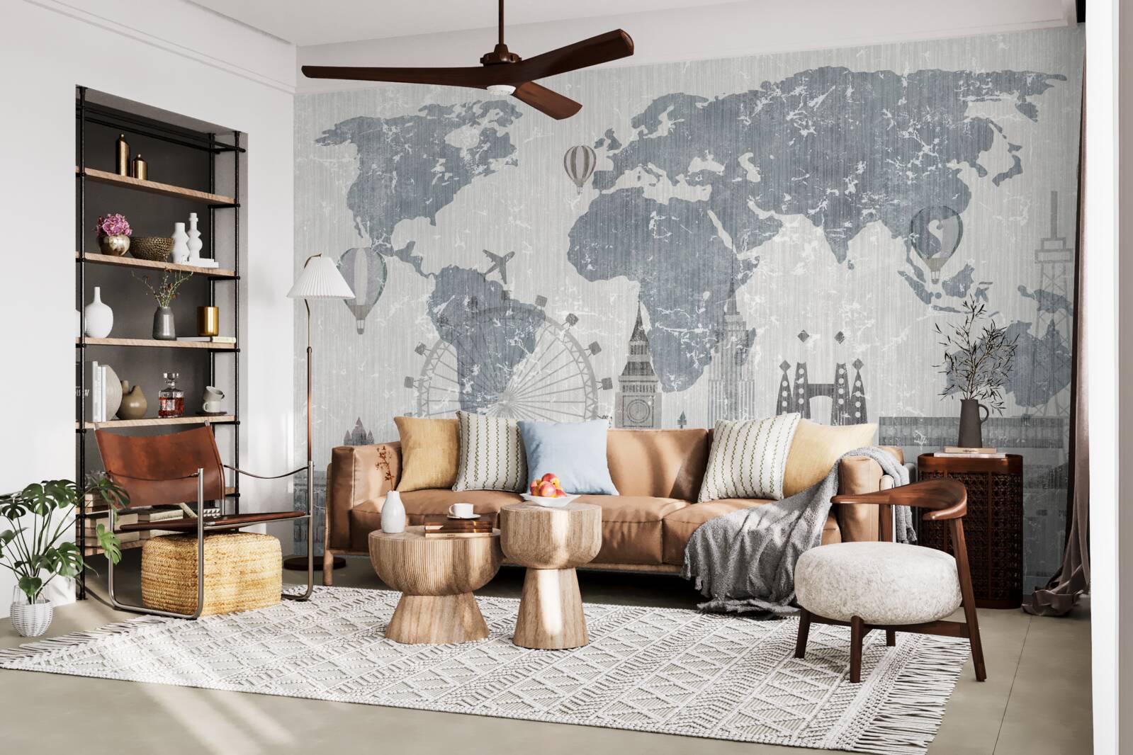 Fototapeta mapa świata z zabytkami londynu