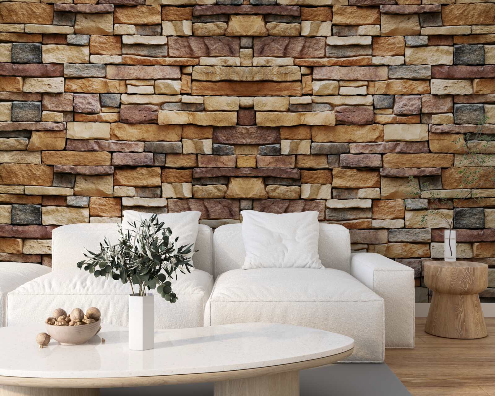 Fototapeta Ściana złożona z wielobarwnych kamieni